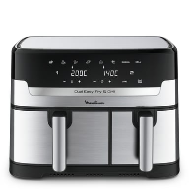 Moulinex Dual Easy Fry EZ905D20 friteuse Double 8,3 L Autonome 2450 W Friteuse d'air chaud Noir, Acier inoxydable
