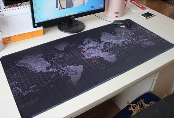 Tapis de Souris Monde Gamer Clavier Bureau Map Deperlant 40x90cm (NOIR)