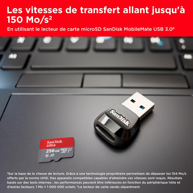Sandisk Ultra 256 Go MicroSDXC UHS-I Classe 10 - Neuf Gris - vue 2