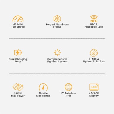 Patinete Eléctrico Ausom DT2 Pro, Motores 21100W, Batería de 52V 23.4Ah, Neumáticos de 10.3”, Velocidad Máxima de 68 km/h, Autonomía Máxima de 115 km, Frenos de Disco Hidráulicos Delanteros y Traseros, Suspensión de Brazos Oscilantes.