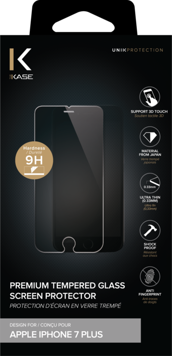 Protection d'écran premium en verre trempé pour Apple iPhone 7 Plus/8 Plus, Transparent