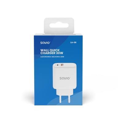 Savio LA-06 USB Type A & C Quick Charge Power Delivery 3.0 Indoor Tablette, téléphone Blanc Secteur Charge rapide Intérieure