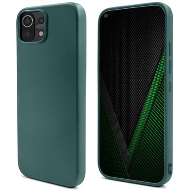 Moozy Lifestyle. Coque en silicone pour Xiaomi Mi 11 Lite 5G et 4G, vert foncé - Housse légère en silicone liquide avec finition mate et doublure en microfibre douce, coque en silicone de qualité supérieure