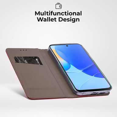 Moozy Étui à Rabat pour Samsung A54 5G, Rouge - Étui à Rabat avec Porte-Cartes et Support, Flip Cover avec Motif, Emplacements pour Cartes de Crédit, Étui Portefeuille Magnétique