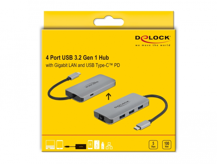 DeLOCK Hub USB 3.2 Gen 1 avec 4 ports et Gigabit LAN et PD Neuf - vue 3