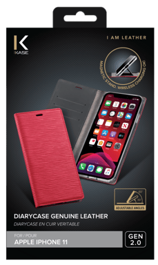 Diarycase 2.0 Coque clapet en cuir véritable avec support aimanté pour Apple iPhone 11, Rouge Bordeaux
