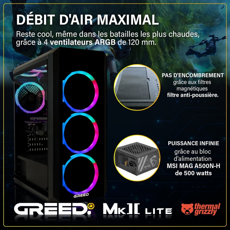 GREED MK2 Lite Gaming PC / Ordinateur Intel Core i5 Geforce RTX 3050 RAM DDR4 SSD PC Gamer avec WiFi + Windows 11 Pro Neuf - vue 4