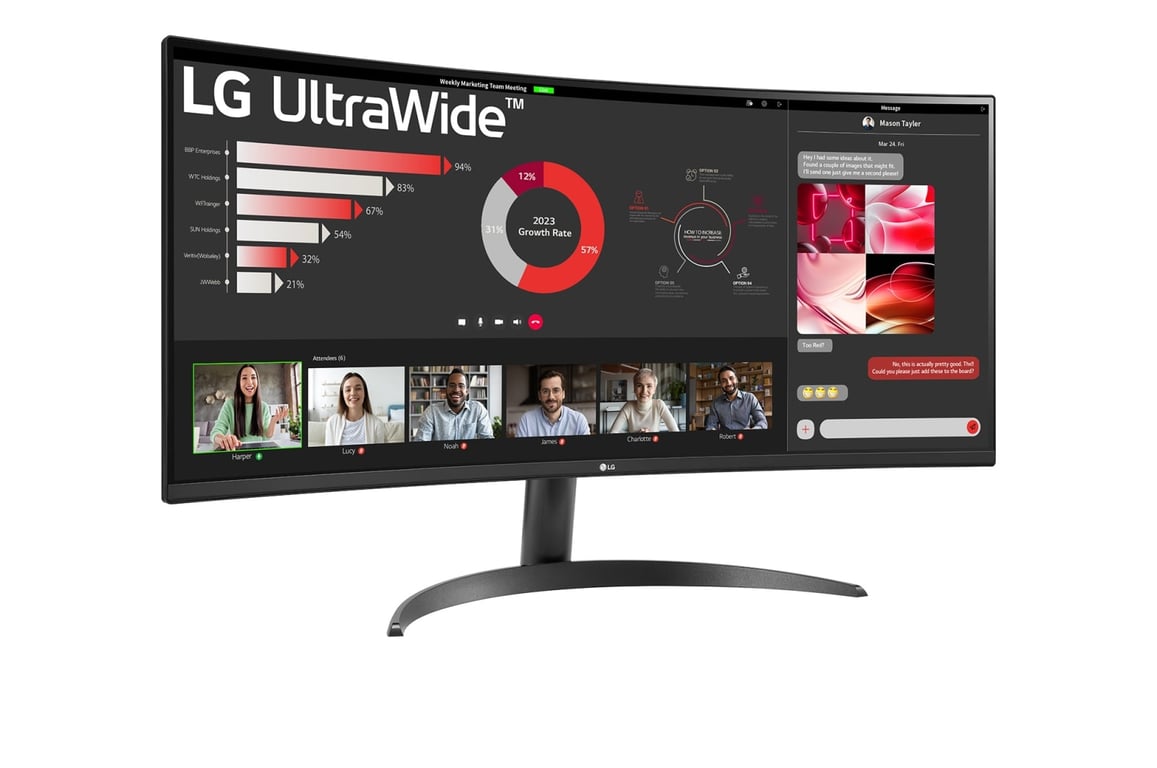LG UltraWide™ 34WR50QC B Ecran PC ultra large incurvé 34" dalle VA résolution UWQHD 3440x1440 5ms GtG 100Hz HDR 10 sRGB 99% AMD FreeSync PBP inclinable courbure - vue 4