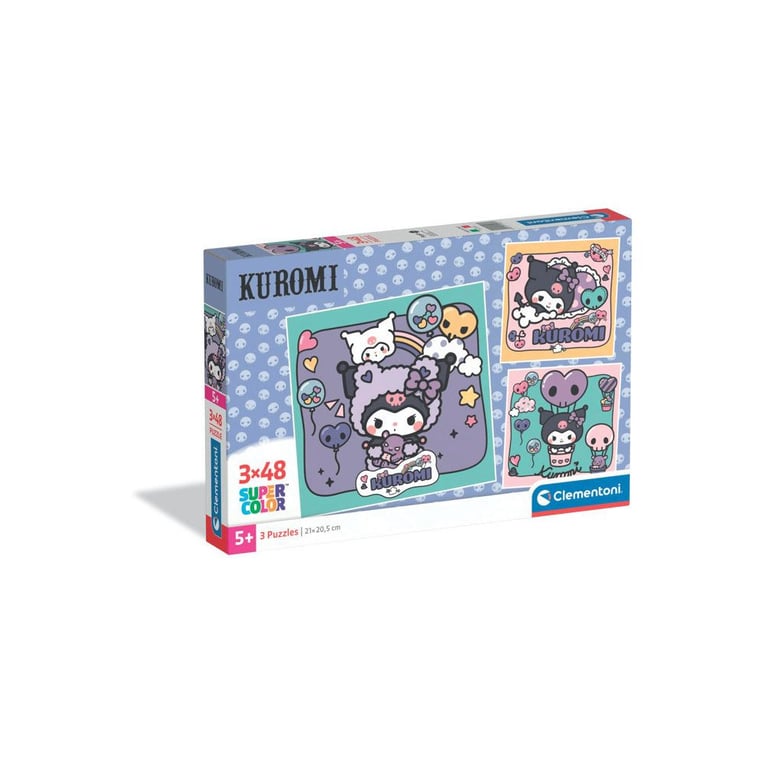 Puzzle enfant Clementoni Kuromi 3 x 48 pièces Set carré pièces épaisses Couleurs pastel Made in Italy Neuf