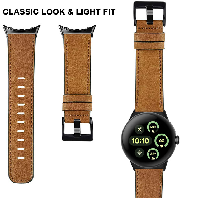 INF Bracelet de montre en cuir véritable pour Google Pixel Watch 3 (45 mm) Marron - vue 3