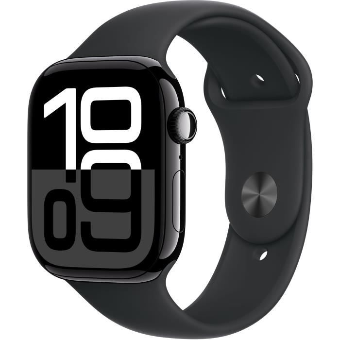 Apple Watch Series 10 GPS - 46mm - Boîtier Jet Black Aluminium - Bracelet Black Sport Band - M/L - Neuf