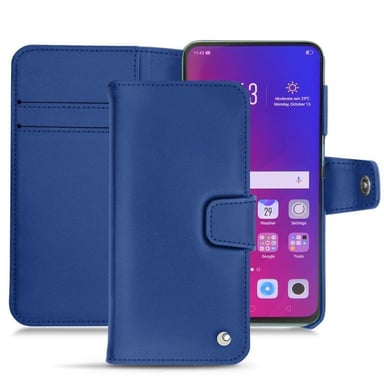 Funda de piel Oppo Find X - Solapa billetera - Azul - Piel lisa