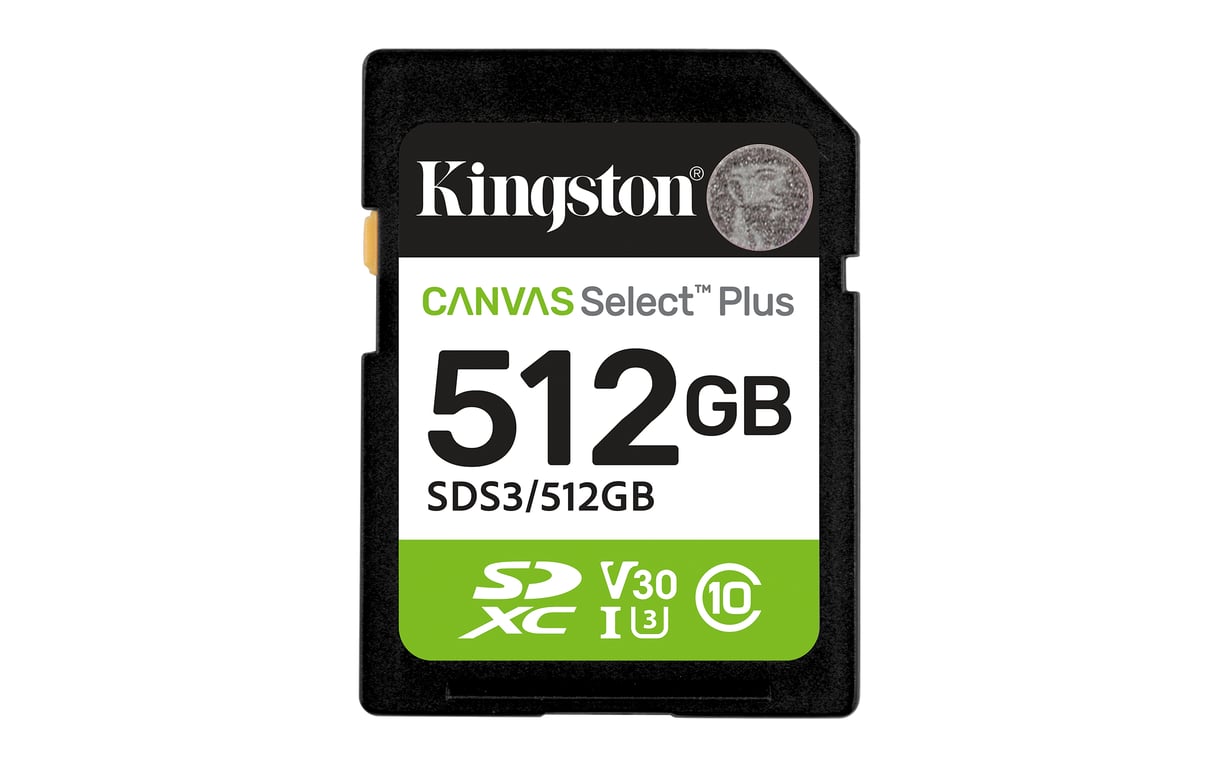 Kingston Technology 512 Go SDXC Canvas Select Plus Gen3 150 Mo/s C10 UHS-I U3 V30 - Neuf