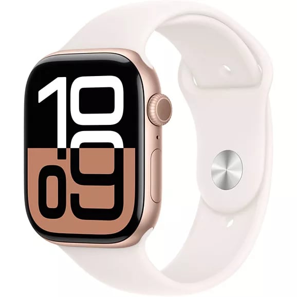 Apple Watch Series 10 (2024) GPS, Boitier Or Rose de 46mm avec bracelet Caoutchouc M/L, Blanc - Excellent état