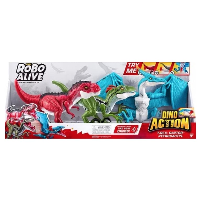 Pack de 3 Robots Dino Alive articulés Raptor T Rex et Ptérodactyle Neuf