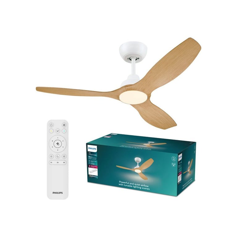 Ventilateur de plafond Philips Olas avec LED intégrée 132 cm Blanc/Bois - Neuf
