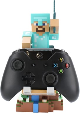 Figurine Minecraft Steve Armure Diamant - Cable Guys - Support écouteurs, smartphone ou petit accessoire - 20 cm