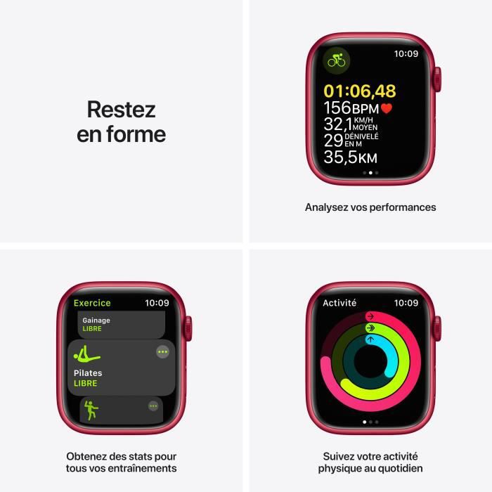 Watch Series 7 (GPS) Boîtier en Aluminium (Product) Red de 45 mm, Bracelet Sport (Product) Red, GPS + Cellular
