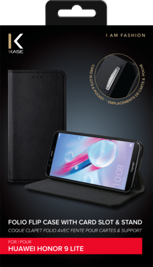 Folio a conchiglia con slot per schede e supporto per Huawei Honor 9 Lite, nero