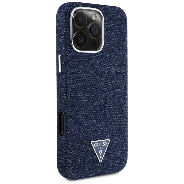 Guess Coque Denim Triangle Logo MagSafe pour iPhone 16 Pro Max Bleu - vue 3