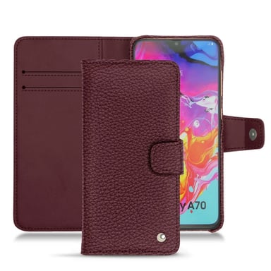 Funda de piel Samsung Galaxy A70 - Solapa billetera - Violeta - Piel granulada