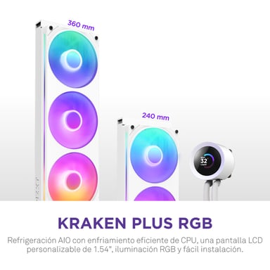 NZXT Kraken Plus 360 RGB Procesador Sistema de refrigeración líquida todo en uno Blanco 1 pieza(s)