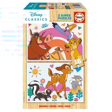 Puzzles de Madera Disney : Juego de 2 Puzzles de Animales de 16 Piezas