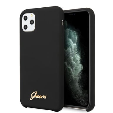 Funda Guess para iPhone 11 Pro Max Silicona Negra Logotipo Oro Vintage