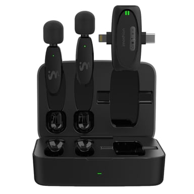 imoshion MultiMic Pack Duo Microphone avec Boîtier de Charge - Microphone à Cravate - Sans fil - 3,5 mm AUX / USB-C / Lightning