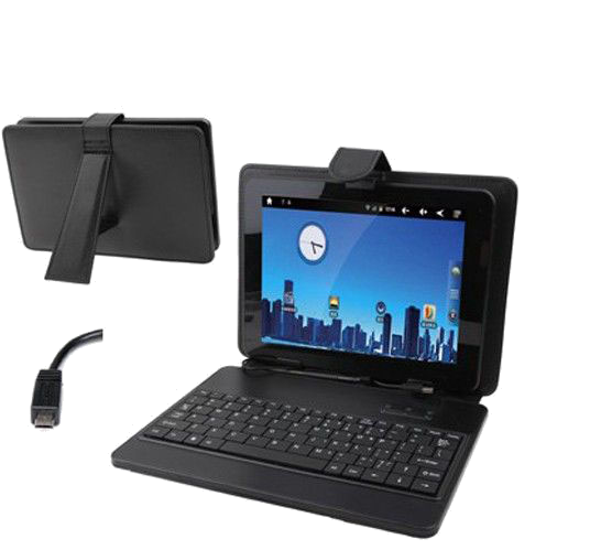 Housse Clavier Tablette Universelle Étui 7 Pouces Micro USB Support Noir Faux cuir YONIS