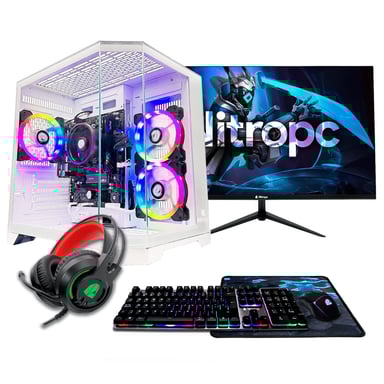 PC Gaming completo Ratpack Edition - AMD Ryzen 3 3200G, AMD Vega 8, RAM 8GB, SSD 480 GB, Windows 11 Pro, WiFi, Monitor 24'' FullHD y accesorios, Blanco