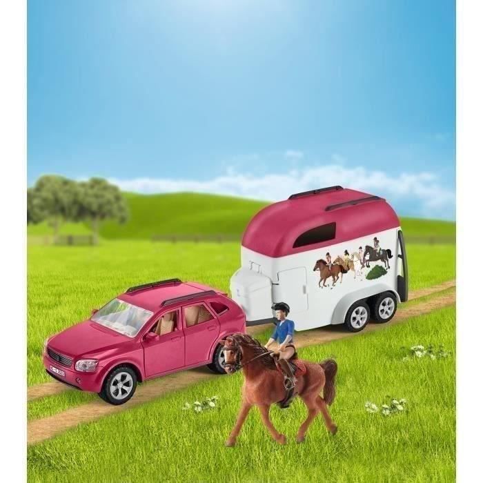 Voiture avec remorque pour chevaux, Coffret schleich avec 1 cheval schleich inclus, coffret figurines pour enfants de 5 ans, - Neuf