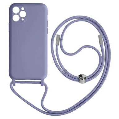 Coque Cordon pour iPhone 11 Pro Max Semi-rigide Lanière Tour du Cou 80cm Lavande
