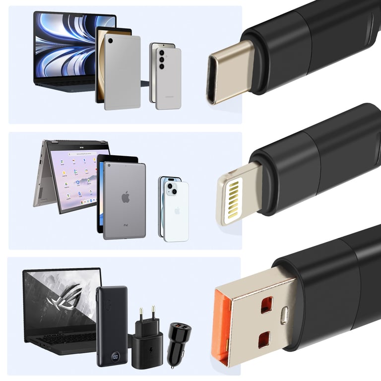 Câble USB vers Lightning + 2 USB C Charge Rapide Longueur 1.2m Neuf - vue 5