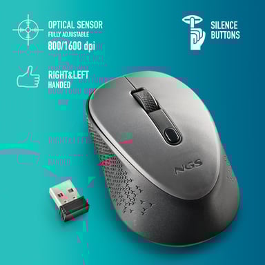 NGS DEW ratón Oficina Ambidextro RF inalámbrico Óptico 1600 DPI
