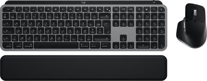 Logitech MX Keys S Combo for Mac clavier Souris incluse maison/bureau RF sans fil + Bluetooth AZERTY Français Aluminium, Noir