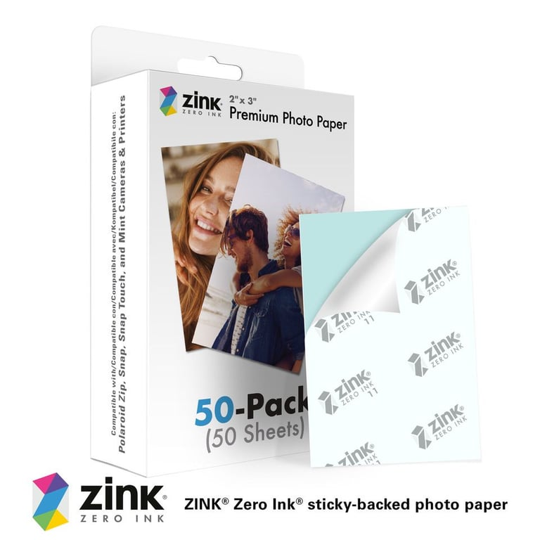 Pack de 50 Papiers photo Instantané ZINK Format 2x3'' - Compatible Polaroid,  Kodak, Canon, HP…