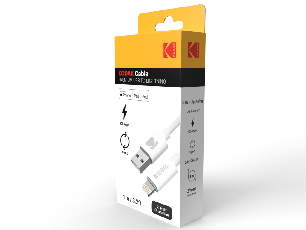 KODAK Câble Premium USB vers Lightning Câble de Charge et de Transfert de Données Haute Vitesse Compatible Charge Rapide Longueur 1m - vue 3
