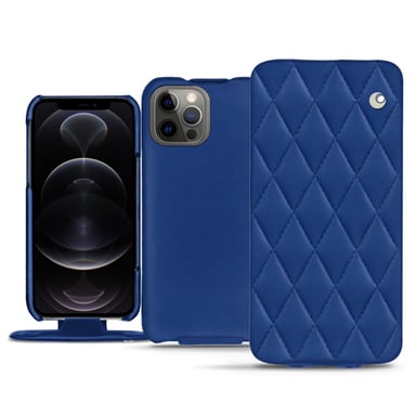 Housse cuir Apple iPhone 12 Pro - Rabat vertical - Bleu - Cuir lisse couture