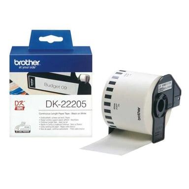 Rouleau d'étiquettes continu Brother DK-22205 62 mm x 30,48 m Papier thermique Noir sur blanc