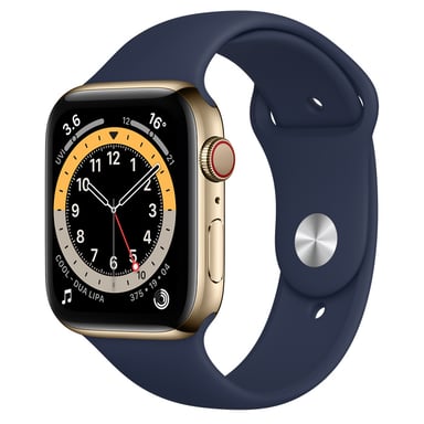 Watch Series 6 GPS + Cellular, APPLE 44mm Gold Stainless Steel Case avec Deep Navy bracelet connecté
