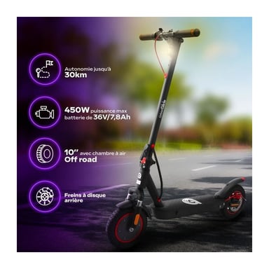 Scooter eléctrico plegable - 100 MAX - 350W - 10 ruedas - Adulto - Negro