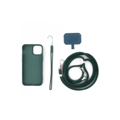 JAYM - Custodia in silicone verde abete per Apple iPhone 14 Pro - Collo e cinturino inclusi - Fodera 100% microfibra