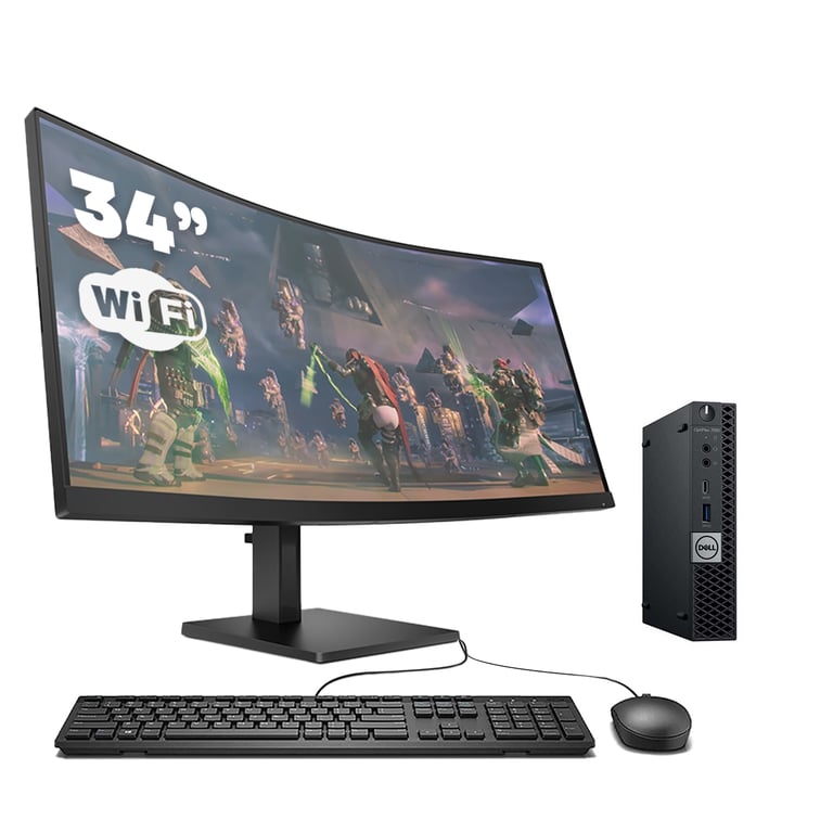 Mini PC Dell Optiplex 7060 i7-8700 16Gb Ddr4 256Gb SSD Windows 11 + Écran 34 2K Courbé, Clavier Et Souris Usb, WiFi - Très Bon État