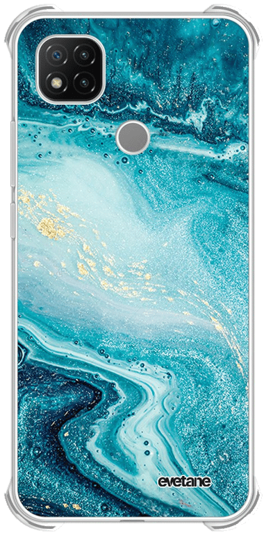 Evetane Coque Xiaomi Redmi 9C anti-choc souple angles renforcés transparente Motif Bleu Nacré Marbre
