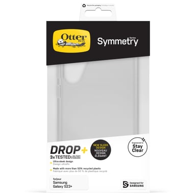 Custodia OtterBox Symmetry Clear per Galaxy S23+, antigoccia, protezione sottile, resiste a 3 volte più cadute rispetto allo standard militare, antimicrobica, Clear Samsung Galaxy S23+