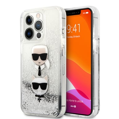 Funda protectora Karl Lagerfeld KLHCP13LKICGLS para iPhone 13 Pro / 13 6.1' Líquido plateado Karl&Choupette Head
