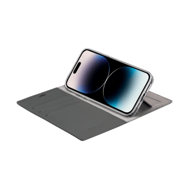 Diarycase 2.0 Funda de piel auténtica con soporte magnético para Apple iPhone 14 Pro Max, negro medianoche