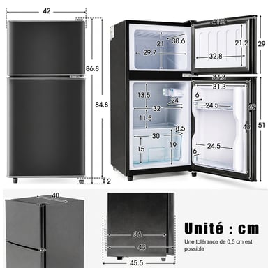 Roline Réfrigérateur Combiné Noir 60L Double Porte Compact Classe E