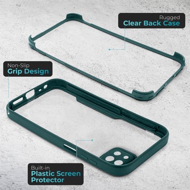 Moozy 360 Coque pour Samsung A22 5G - Coque transparente à bord vert, protection intégrale double face, coque avec protecteur d'écran intégré